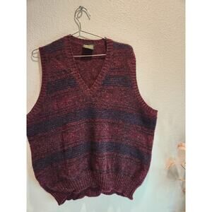 Billy Kelly Shetland Wool Vest Mens L‎ Burgundy Striped Made in Ireland Vintage